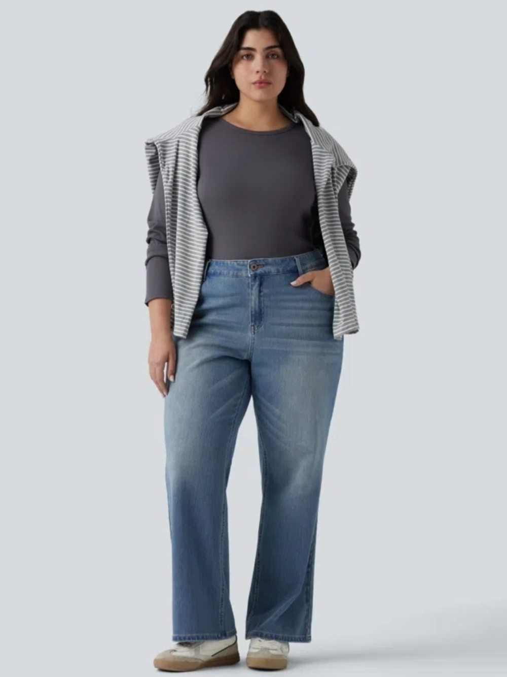 Halara Flex Low Rise Washed Casual Bootcut Jeans Pockets Light Azure Blue Denim